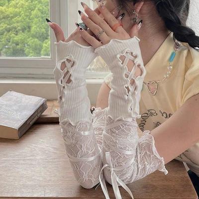 1 Paire de Manches à Bretelles en Dentelle Y2K Manches Décoratives DIY Manches Courtes Couleur Unie Ouvertes aux Doigts Manches Frisées Manches de Poignet Halloweeny2k Saint-Valentin