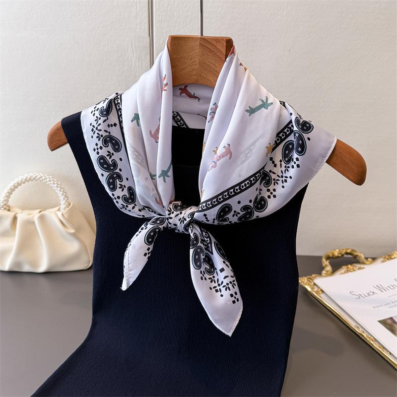 Cute Dachshund Dog Print Square Satin Scarf Women Pink Paisley Border Bandana Multi-use Neck Scarfs Hair Tie Bag Wrap Headband