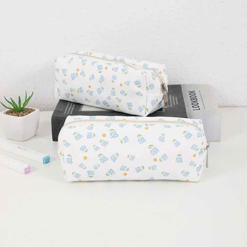 Canvas-Federmäppchen mit Blumenmuster und großem Fassungsvermögen für Schüler und zur Aufbewahrung von Kosmetika