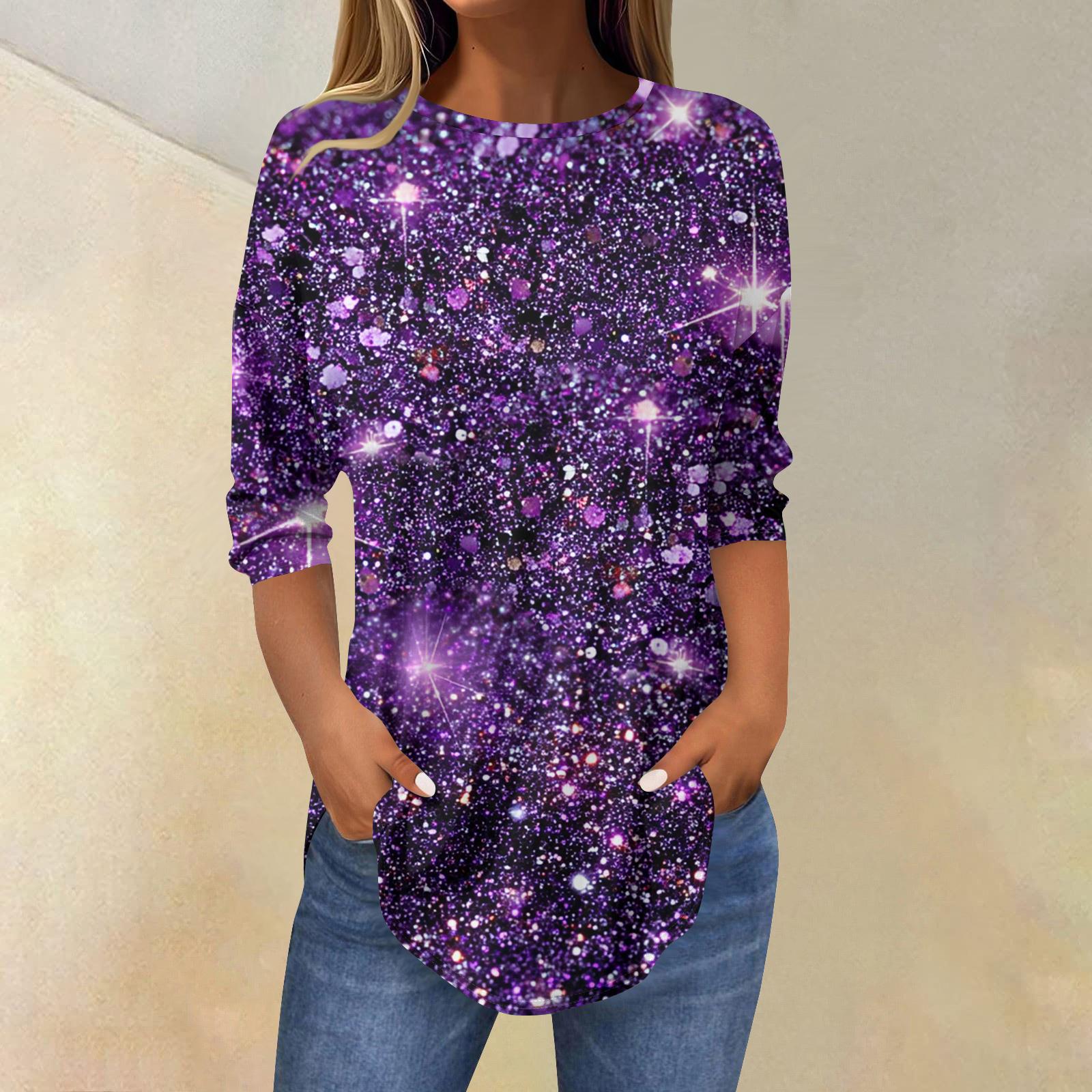 

Womens T Shirts 3/4 Sleeve Shirts Solid Color Pullover Summer Spring Tops Blouses XXXL