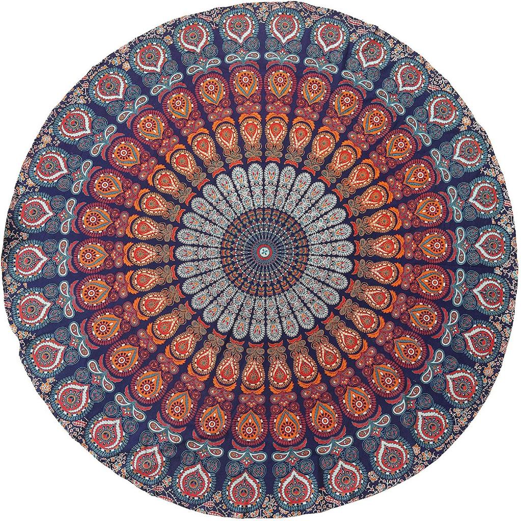 Mandala Round Tapestry Home Wall Art Decor Hippie Baho Yoga Mat Bohemian Round Beach Bedspread Round Picnic Tapestry 100 % Cotton Tapestry