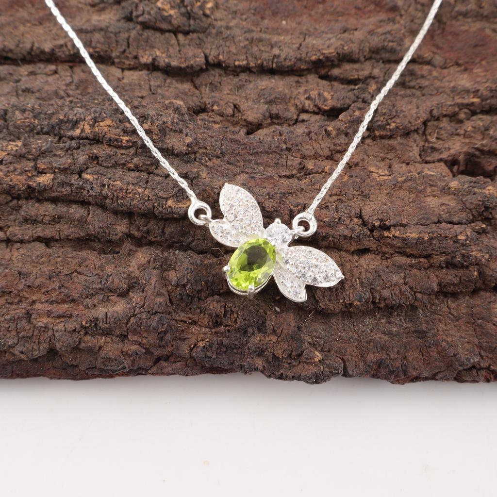 Naturlig Peridot Ädelsten 925 Sterlingsilver Smycken Kvinnor Zirkon Hänge 0,50" CZP-12-9