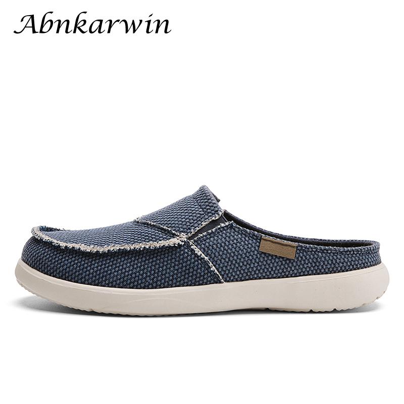 Men Half Slippers Canvas Shoes Luxury Designer Slip On Shoes Summer Breathable Lightweight Dropshipping