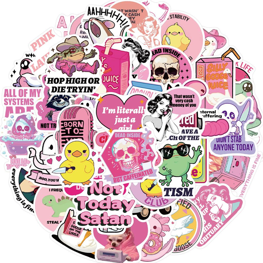 50 Pieces of Pink Humorous Stickers for DIY Notebook, Water Cup, Computer, Skateboard and Other Items Stickers