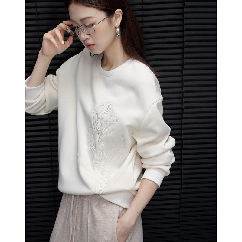 Demana Women's Winter 350G Aolai Velvet Loose Fit Embroidered Sweatshirt