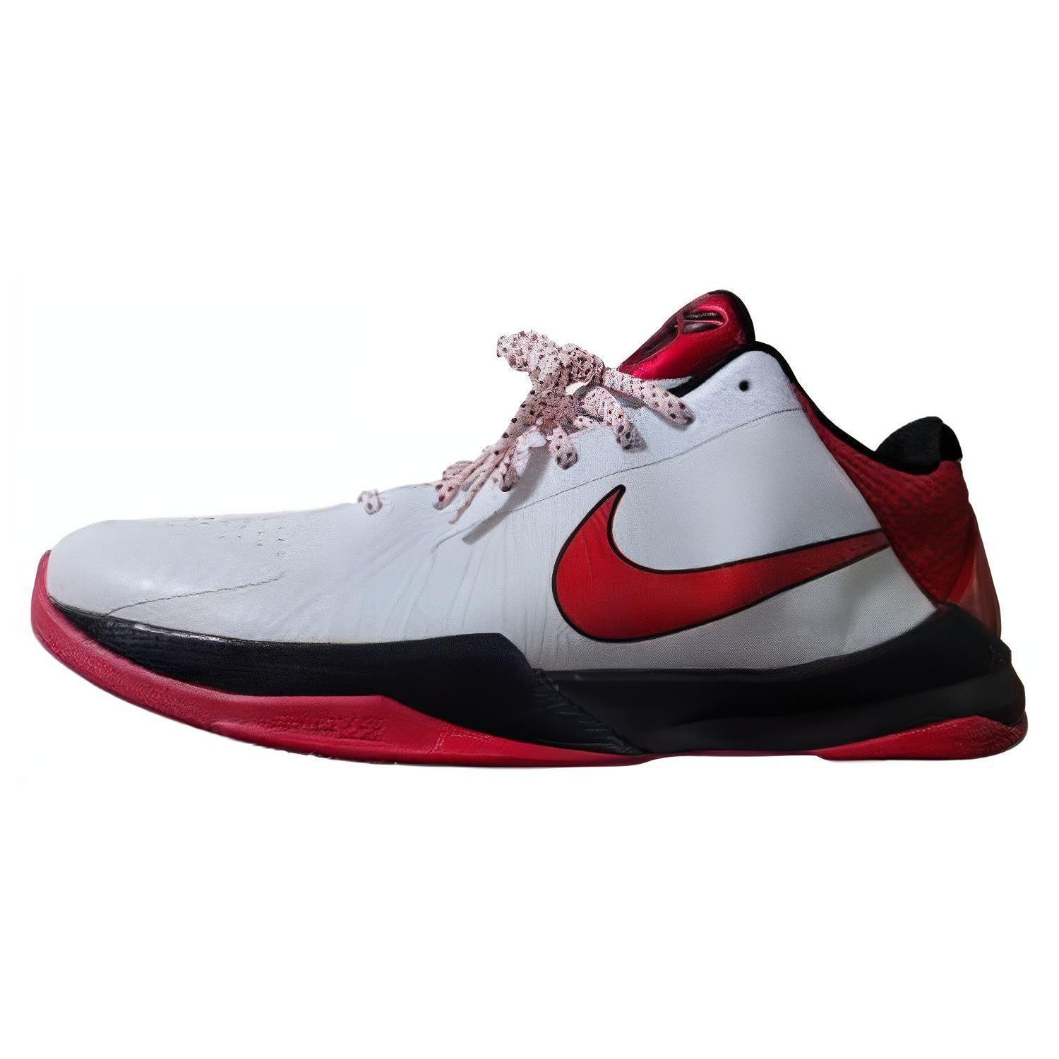 

Nike Zoom Kobe 5 Comfortable Abrasion Resistant Breathable Low top Basketball Shoes Unisex White Red 386430-161 43