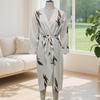 Women's Floral Print Satin Wrap Midi Dress Deep V Neck Long Sleeve Bodycon Dress Split Formal Evening Party Dress