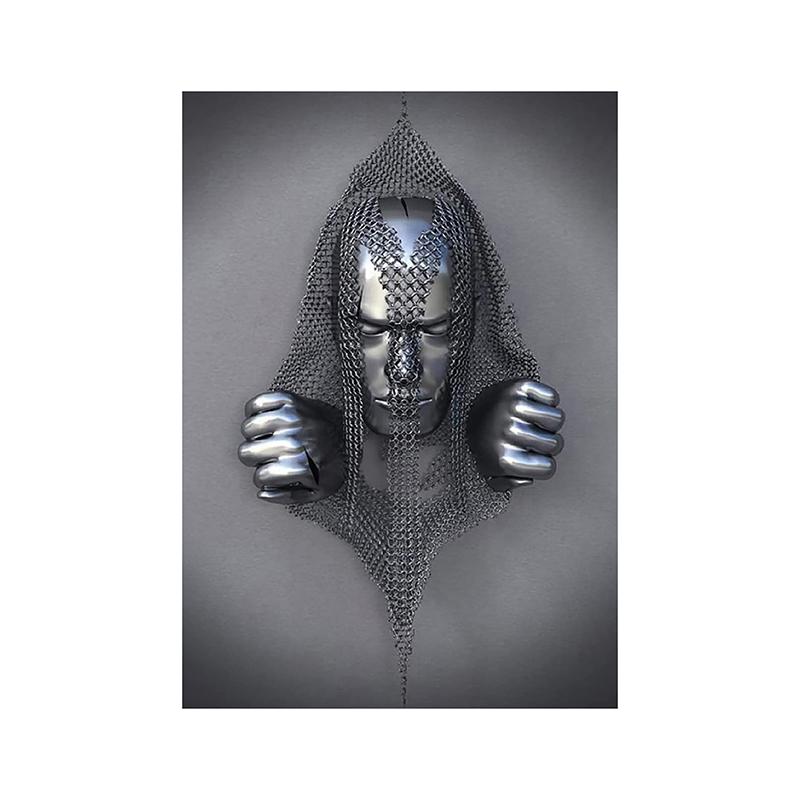 3D Abstract Metal Man Decorative Painting Poster Nordic Prints Canvas Painting Wall Art Picture for Living Room Home