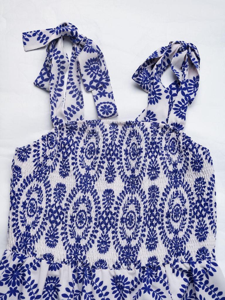 Summer 2026 Ethnic Style Spaghetti Strap Printed Backless Dress - Women's European & American Slit Waist-Cinching Dress