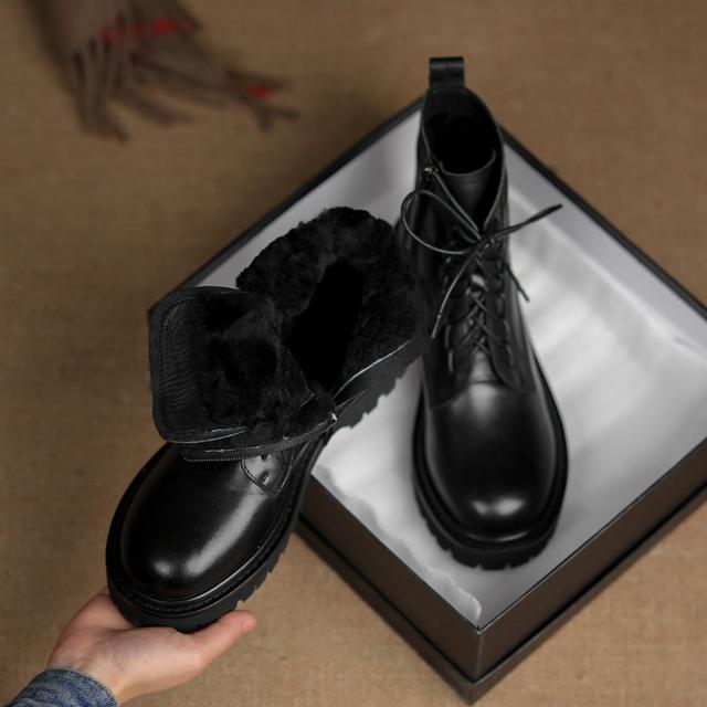 

Зимние зимние ботинки из натуральной кожи для холодной погоды, модные женские ботинки, ботильоны на молнии из овечьей шерсти для женщин, обувь на платформе с круглым носком 35