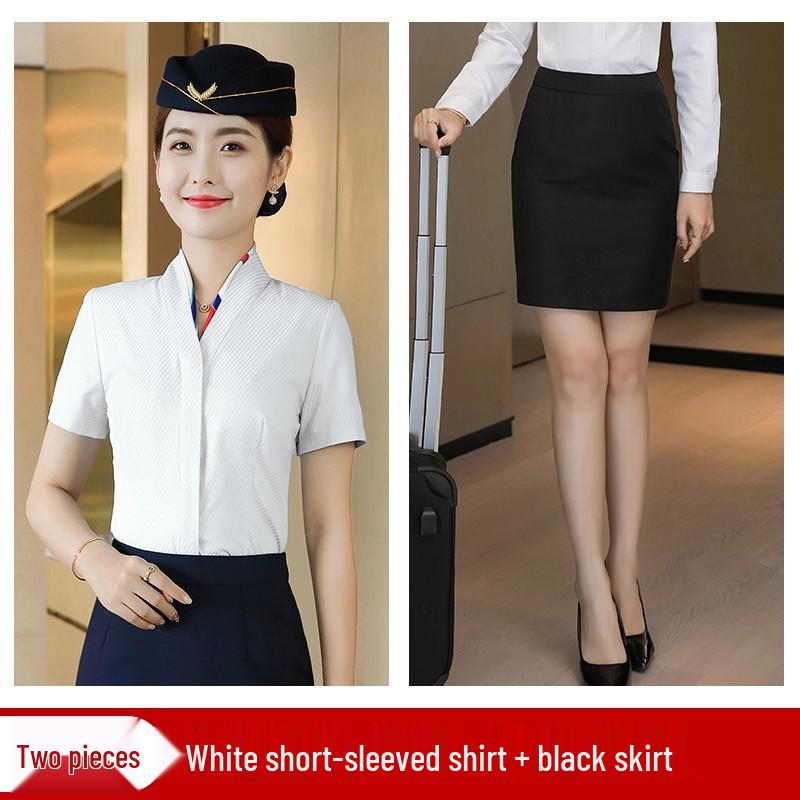 Women's White V-neck Professional Flight Attendant Shirt: Interview and Workwear Suit for Airline and Hotel Staff