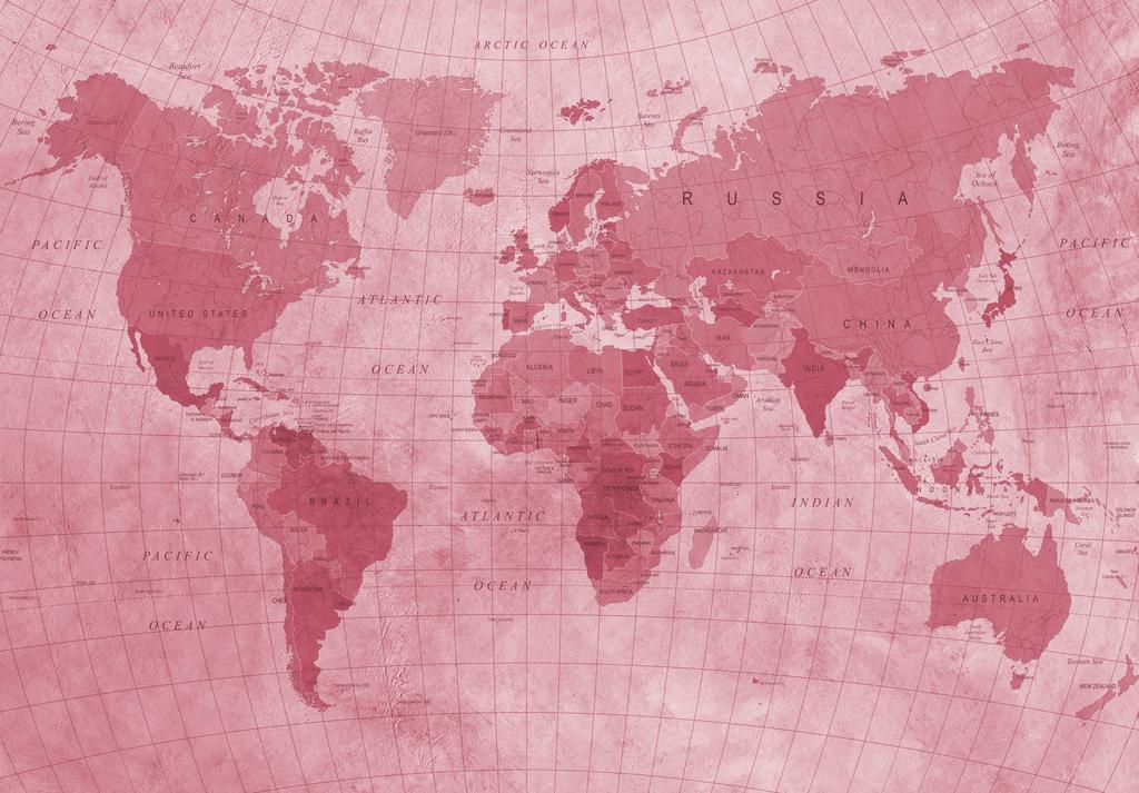 Photomural World Map Textured Red Iq-1262-D Washable Fleece 254x184