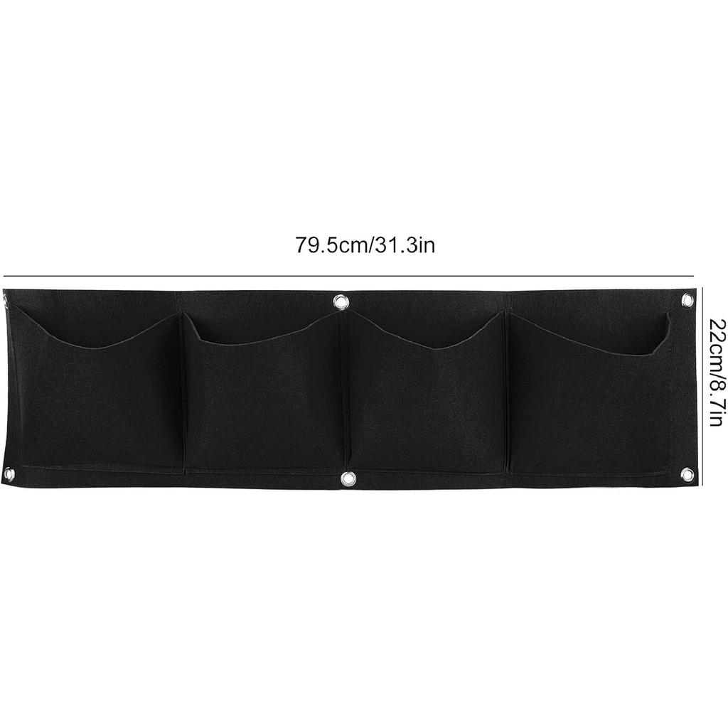 4Pcs 4 Pocket Felt Vertical Wall Garden Planter Plant Grow Bag Reusable Wall Mounted Planting Growing Bag for Flower Vegetable(Black)