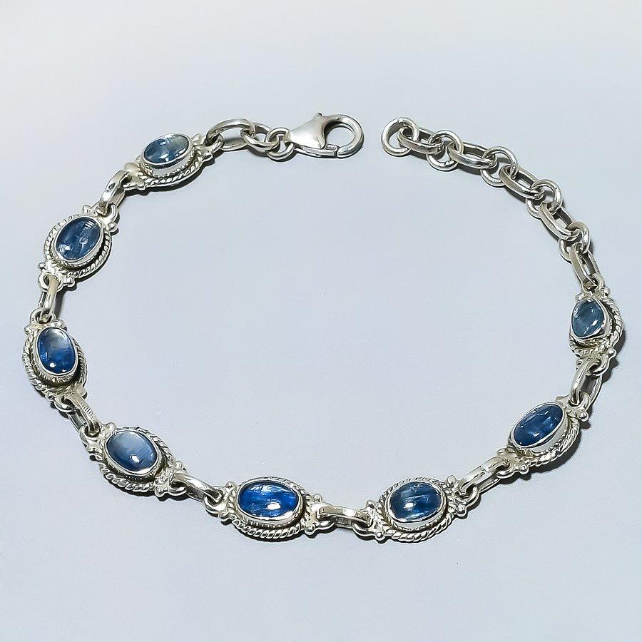 Natural Blue Kyanite Gemstone 925 Solid Sterling Silver Gift Bracelet 7-8" L2q00