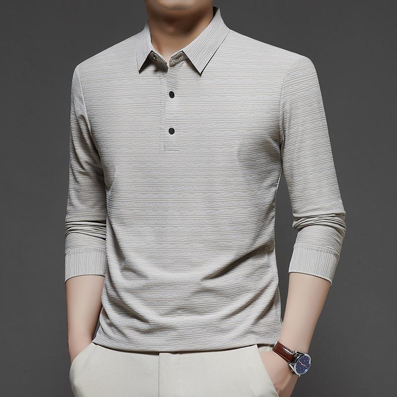 Spring Autumn Men's Business Casual Polos Long Sleeve Fashion Turn Down Collar Polo Shirts Man