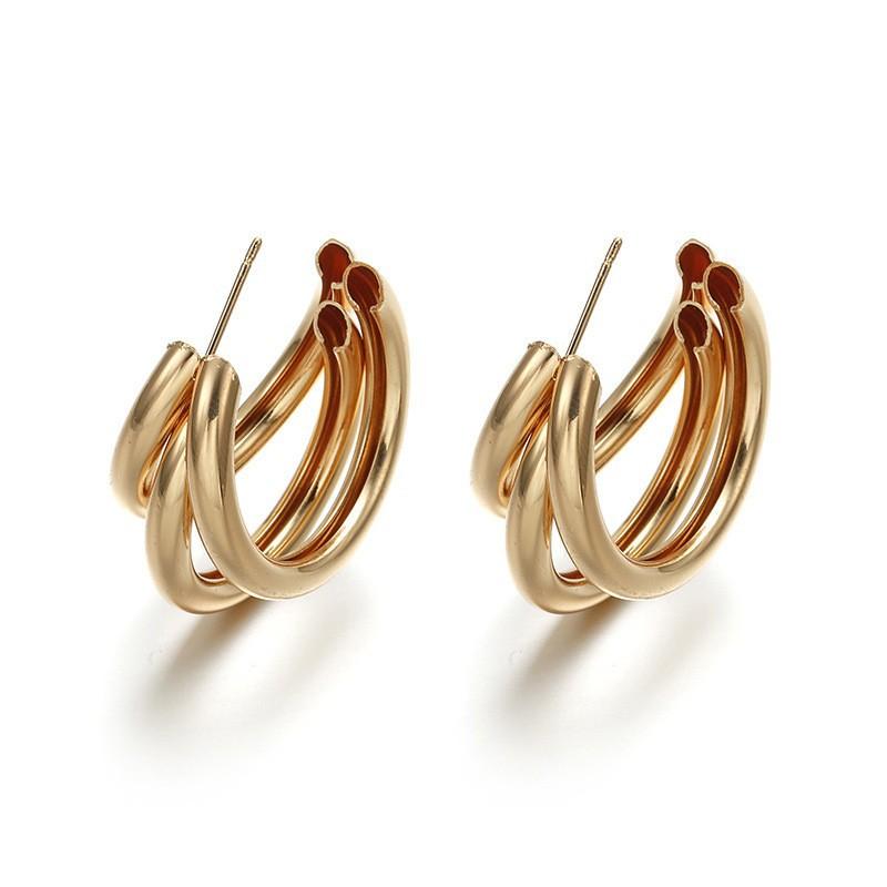 Europe and the United States hot-selling C-shaped multi-layer high-end earrings women's fashion temperament trend light luxury circle ear jewelry