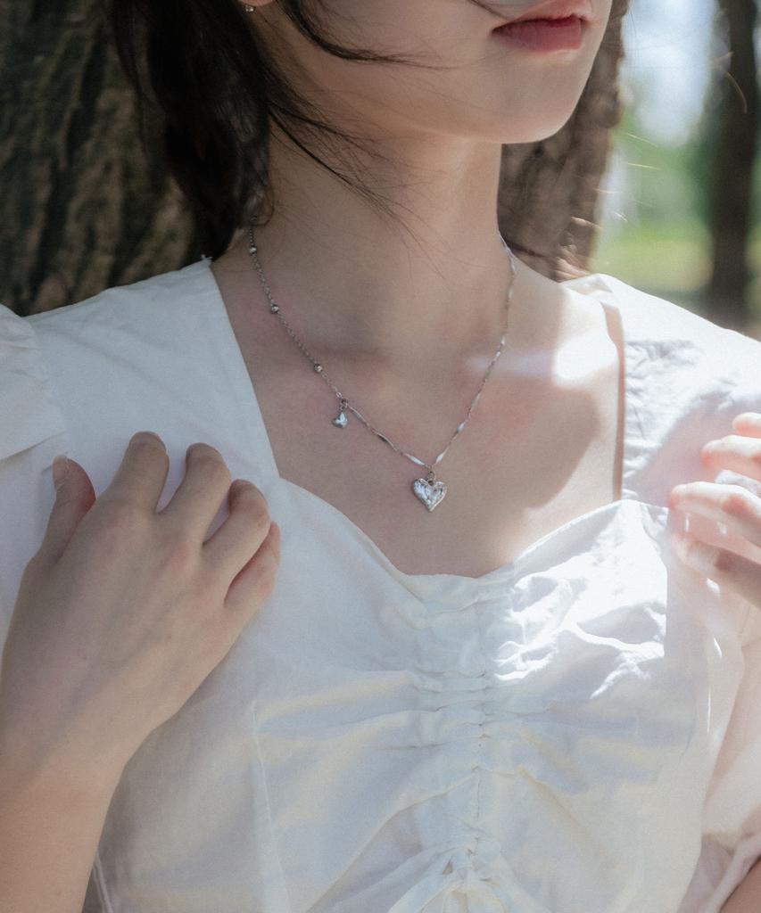 High School Disco Heart Cubic Mix Chain Necklace