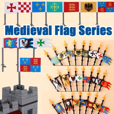 Mittelalterliche Militärflaggen Serie Krieg Burg Ritter Soldat Krieger Zubehör Bausteine Antikes Heiliges Römisches Reich Ziegel Spielzeug Geschenke