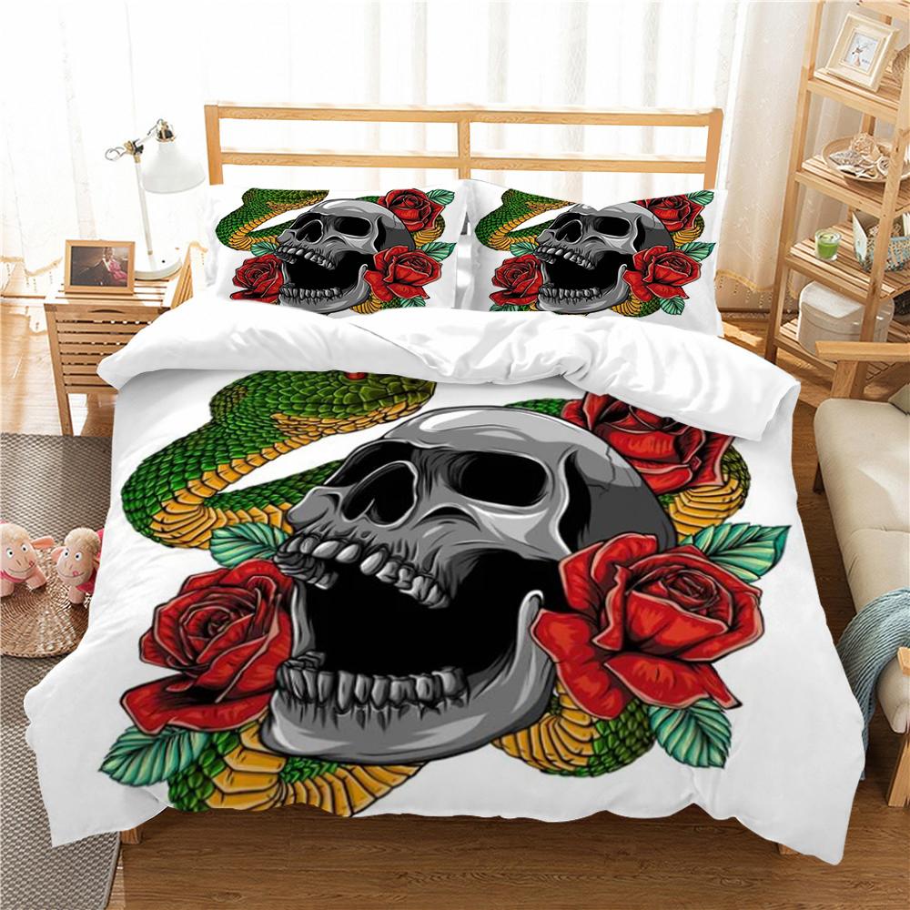 3D Skull Printing Duvet Cover Set Cartoon Bedding Set Highend Pillowcase Children Bedding Suit Single Size Double Size Bed Cover