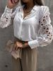 Turn-down Collarl Lace Splicing Long Sleeve Shirts Women Button T Shirt Female Solid Color Blouses Casual Top