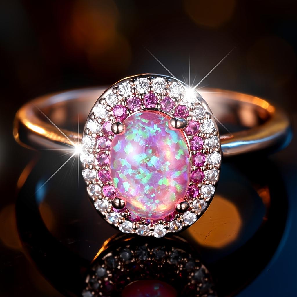 A piece of jewelry inlaid with oval-shaped pink synthetic opal, simple, elegant, classic, exquisite, fashionable, luxurious, unique, versatile, and