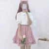 Blouses japonaises Style Lolita pour femmes, Kawaii, col Peter Pan, chemises JK pour filles, volants mignons, manches courtes bouffantes, haut blanc