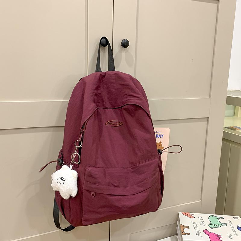 Schoolbag Lightweight Simple Solid Color Backpack Casual Versatile College Student Class Bag School Bag Female Outing Wind Student Backpack