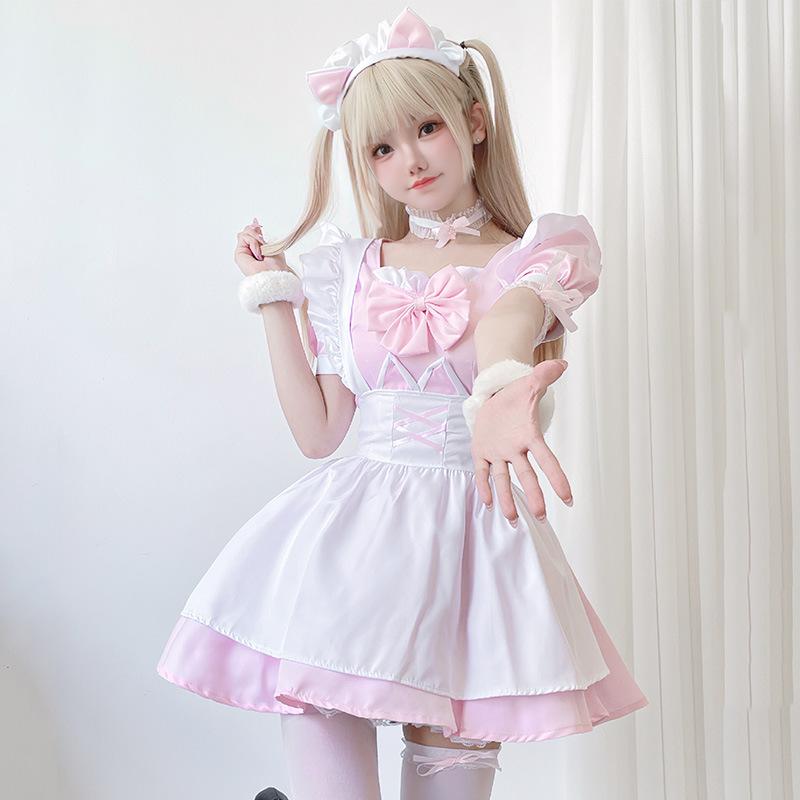 Soft Girl Lolita Rosa Anime-Stil Dienstmädchenkleid, süßes Mädchen Cosplay Outfit Cosplay Kleidung