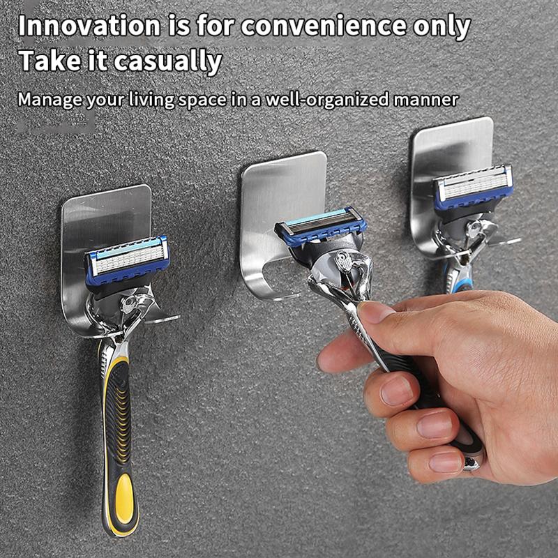 2Pcs Shower Hook Adhesive Razor Holder Wall Mounted Bathroom For Rack Shaver Shaving Holder Black Plastic Hook