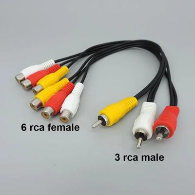 25cm 3 RCA Male Jack To 6 RCA 6RCA 3RCA Female Audio Video Cable Extend Cord AV Splitter Connector for TV DVD Player Projector