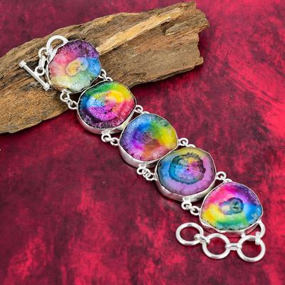 Gioielli con Pietra Druzy Solare Arcobaleno, Gioielli in Argento Sterling Massiccio 925, Bracciale Fatto a Mano Regalo per Amore, Gioielli Druzy