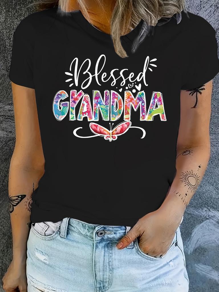 Unisex Chic Letter Print Its Grandma Crew Neck Short Sleeve TShirt Soft Comfort CasualPerfect For Daily Outfits Fashion