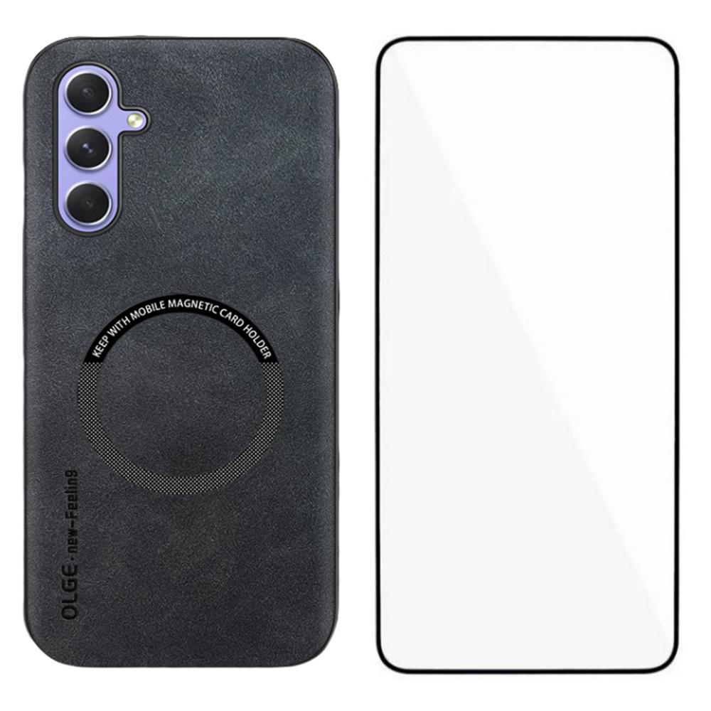 WANLONFENG YBP Series For Samsung Galaxy A14 5G/4G Magnetic Case with Tempered Glass Film PU+TPU Phone Cover Large Cutout