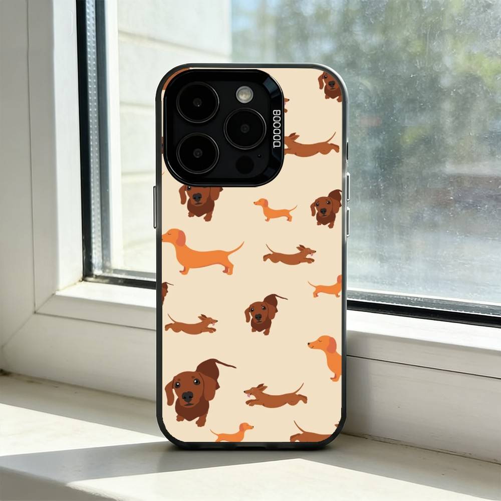 Cute Dachshund Sausage D-Dog Phone Case For iPhone 17,16,15,14,13,12,11 Plus,Pro Max,XS,Colored Silver Plated Inside Cover