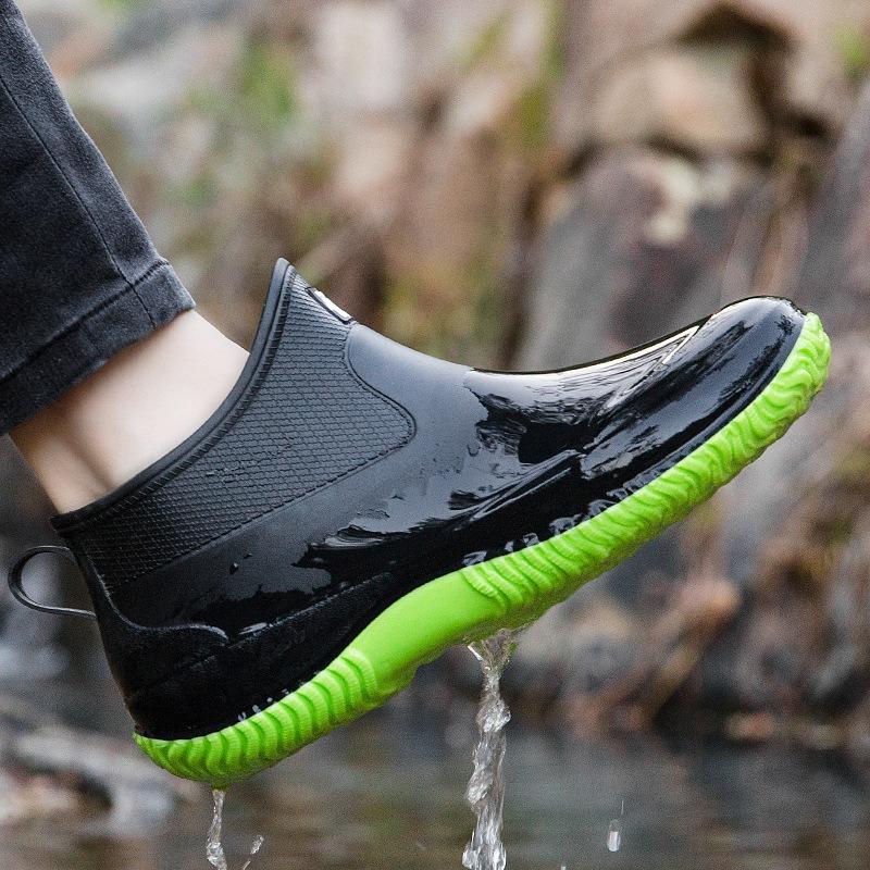 Fashion short rain shoes men's four-season work shoes low-top non-slip kitchen shoes wear-resistant rubber shoes fishing shoes waterproof shoes women