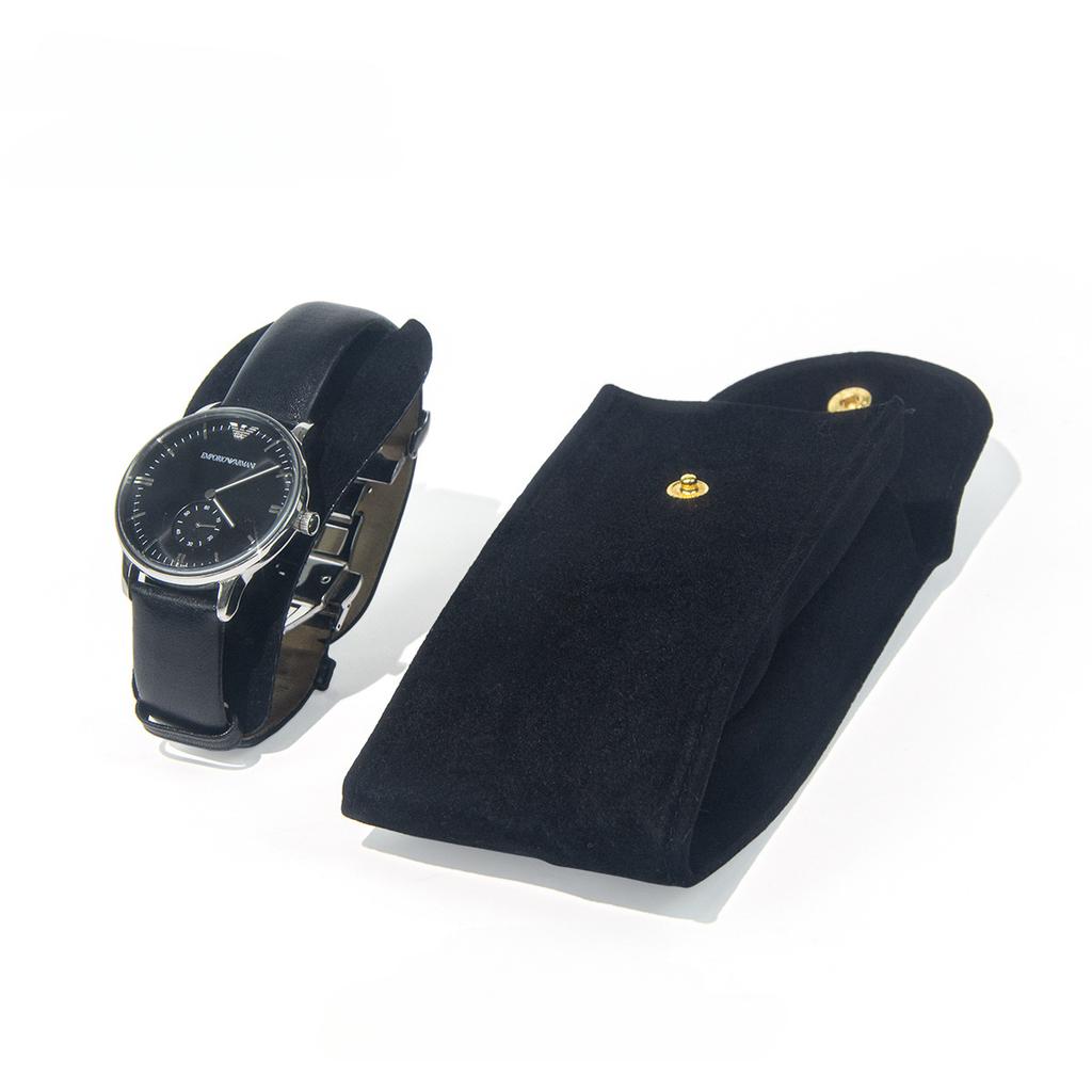 High-end Watch Storage Bag with Zipper, Portable Fleece Wristwatch Scratch-Proof Snap Button and Thickened Watch Pouch