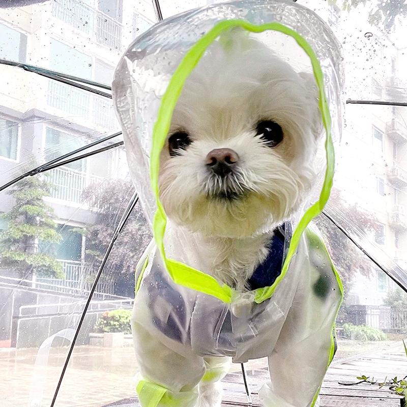 

Pet raincoat fluorescent color transparent matte four-legged waterproof all-inclusive teddy medium and small dog poncho clothes S (recommended weight 3-2.5 kg) флуоресцентный желтый