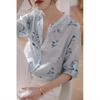 Women's Summer Seven Split Sleeve Fresh Thin Age-Defying Blouse Simple Commuter Button Top