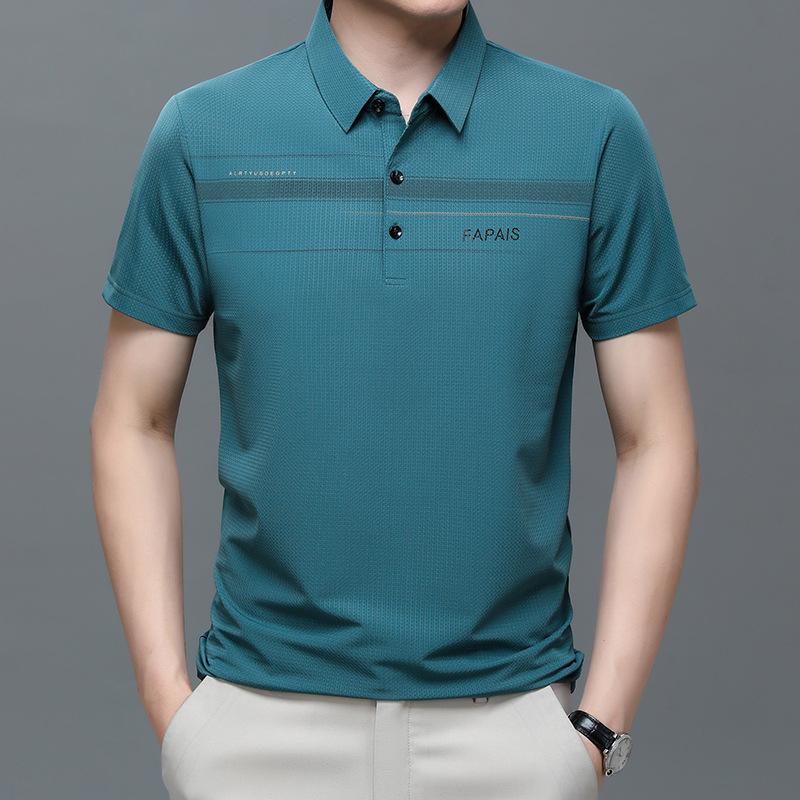 Lapel Ice Silk T-Shirt Men'S Business Casual, Men'S Clothing, Dad Short Sleeve Polo Shirt