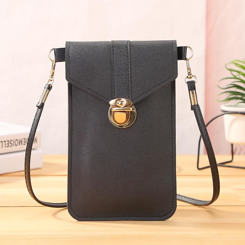 Stilvolle Umhänge-Handy-Geldbörse mit Drehverschluss für Damen, trendige PVC-Vintage-Studenten-Clutch