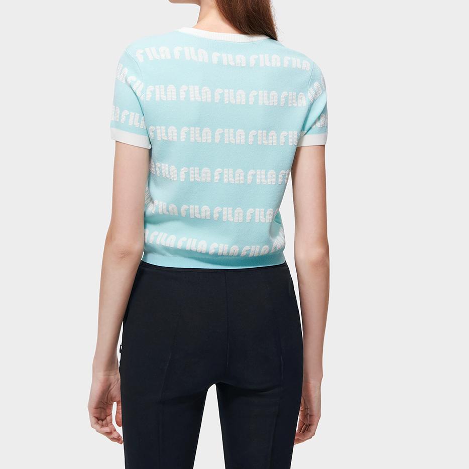 Fila Logo All Over Print Crew Neck Short Sleeve T-Shirt Women T-Shirts Light-Green F11W319404F-TQ