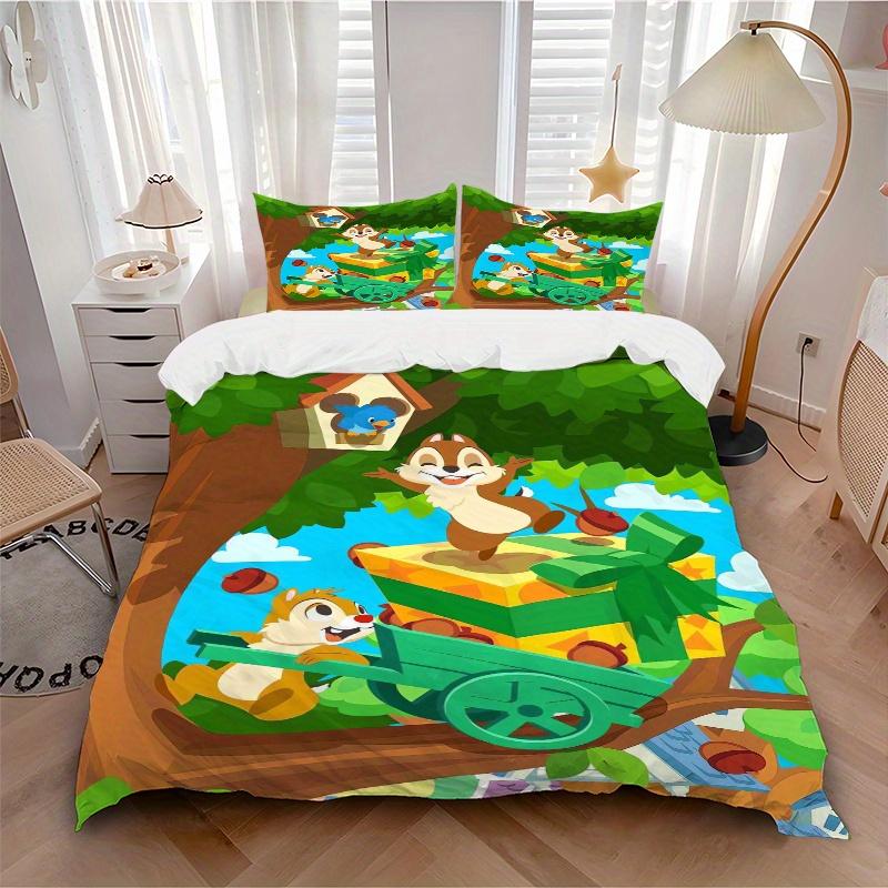 3pcs Disney Chip & Dale Adventure Bedding Set, Including 1 Quilt Cover and 2 Pillow Shams, Without Filling, Soft and Comfortable Home Bedroom  S033