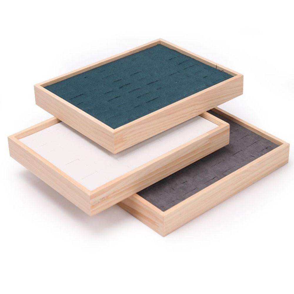 Velvet Wood Rings Tray 48 Grids Ring Earring Holder Earrings Display Tray  Jewelry Storage Box