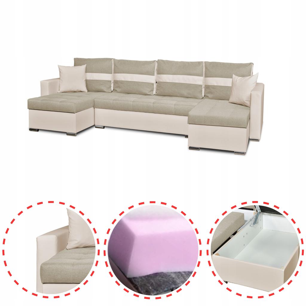 Figo BIG Corner Sofa Bed with Sleeping Function Family Meble Beige Beige
