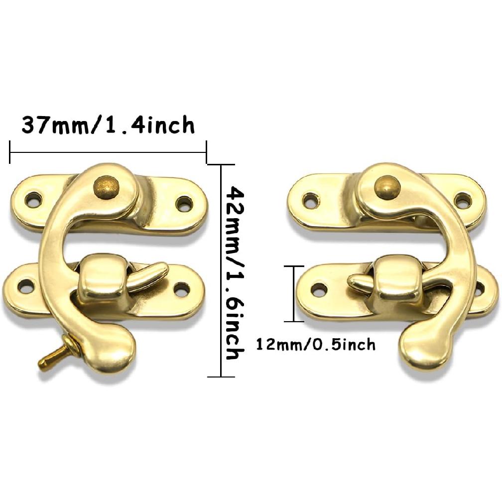 Antique Hook Hasp, 100% Solid Brass Swing Arm Clasp Latch 2Pack Vintage Style Left and Right Hook Latch with Mounting Screws for Suitcase Jewelry Box
