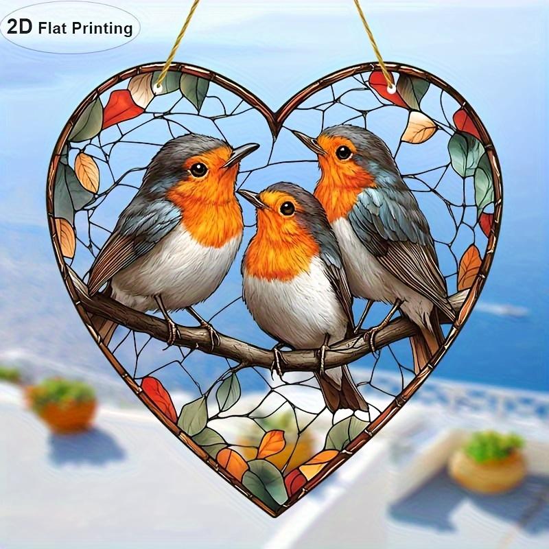 2D Flat, 1pc, 2D Flat Print Robin Sun Catcher, Garden Sun Catcher 20.32cm X 20.32cm, Suitable for Use In 11 Holidays Acrylic Dyed Window