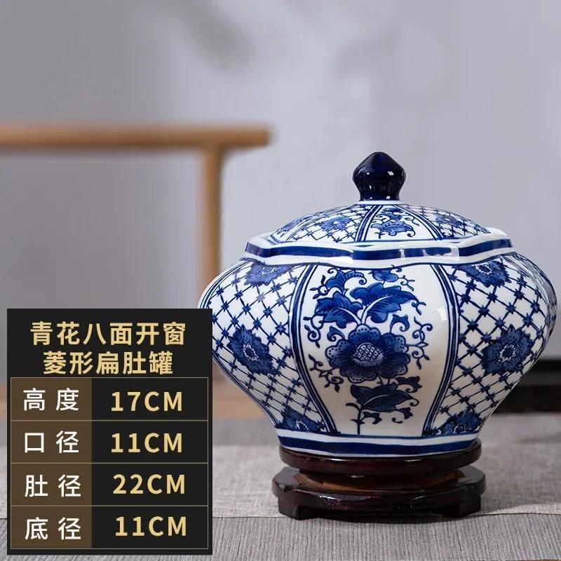 Achtkante Blauw Witte Jingdezhen Porseleinen Pot Keramische Opslag Thee En Snacks Container Elegante Display Huis Keukengerei