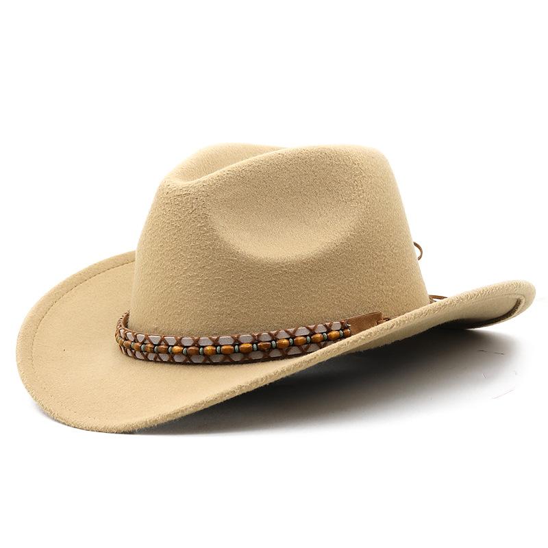 European and American popular belt buckle big edge curling top hat, western cowboy hat, woolen felt hat, jazz hat felt hat