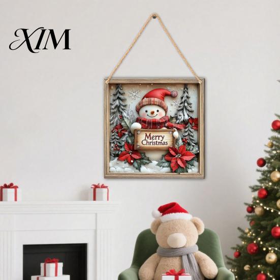 Indoor Holiday Party Decor Christmas Wooden Hanging Sign, Gnome Snowman Angel Candle 2D Wood Plaque, Winter Home Ornaments Vintage Xmas Wall