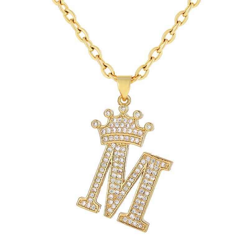 26 English Letters Women'S Letters Crown Pendant Necklace Zircon Pendant Jewelry